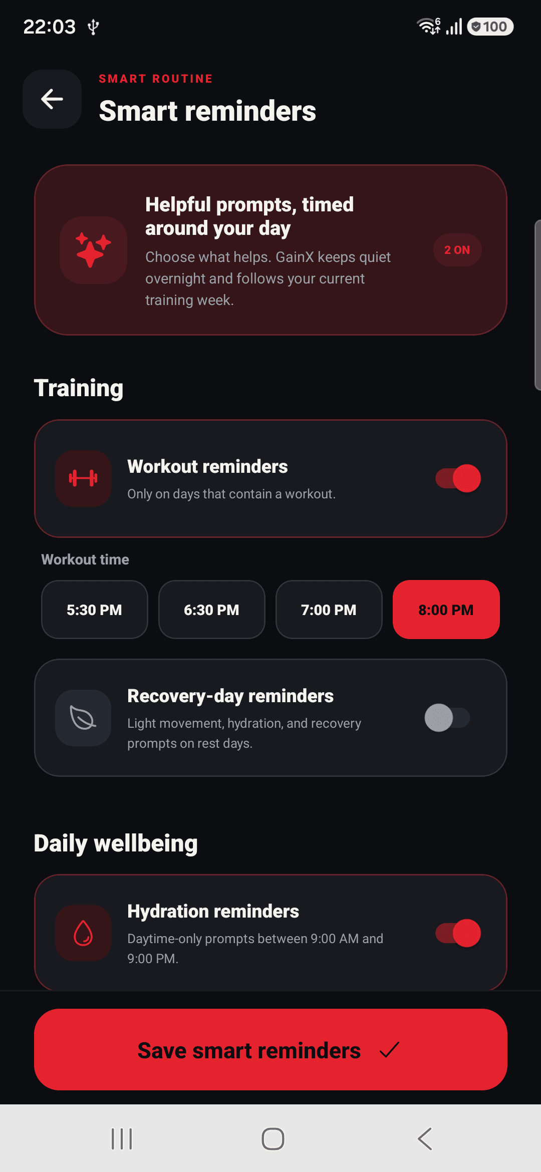 Smart reminders — GainX
